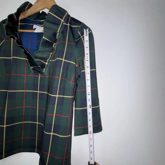 Gretchen Scott Ruffle Neck Middleton Red Plaid 3/4 Sleeve Blouse Top Size Medium - Picture 4 of 6